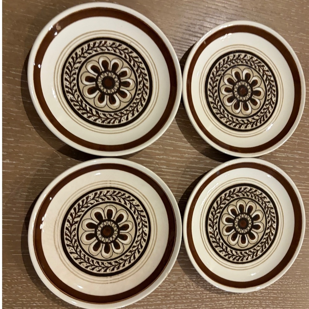 Vintage Royal China Jeannette Monterey Brown Floral 6" Bread Plates Set of 4